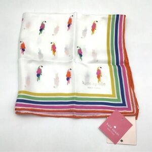 NWT Kate Spade Women's White 'Flock Party Bandana' Scarf %100 silk
